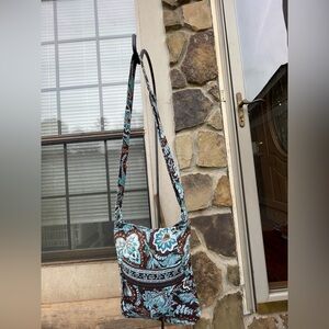 Vera Bradley Blue and Brown Floral Crossbody Shoulder Bag